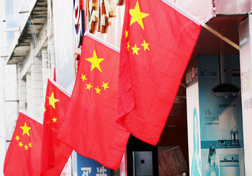 街道上都是五星红旗 街道上都是五星红旗